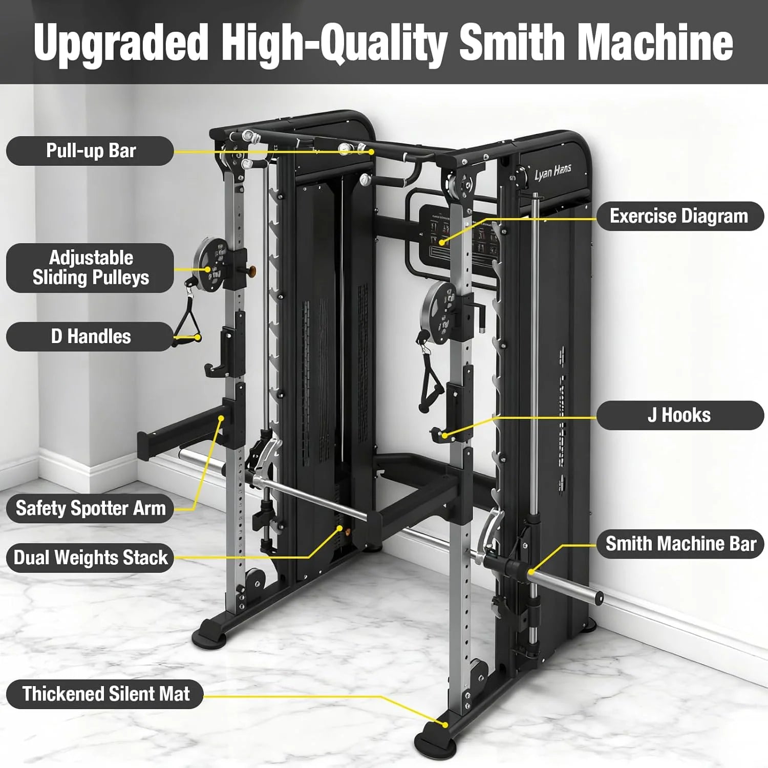 Lyan Hans Commercial Half Rack Smith Functional Trainer Combo